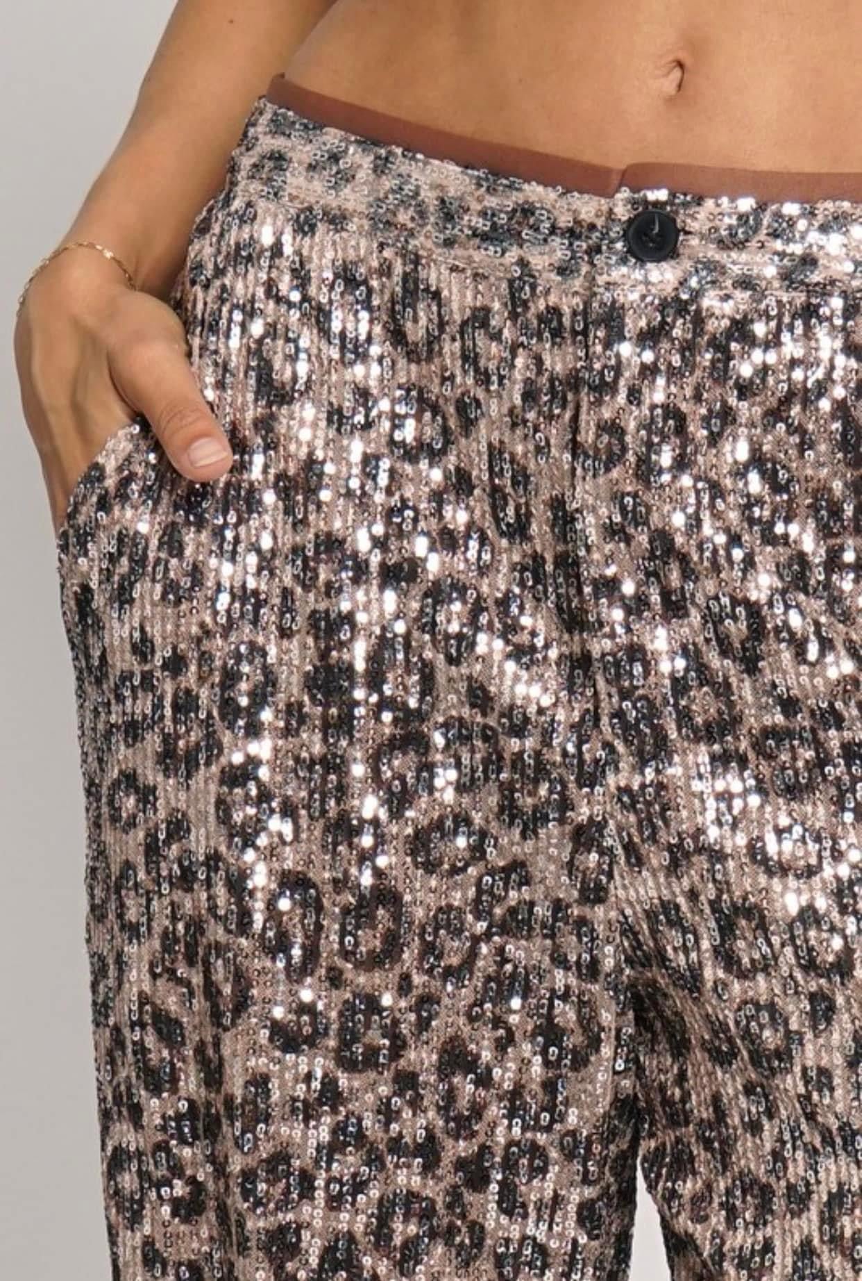 Leopard sequin long pants