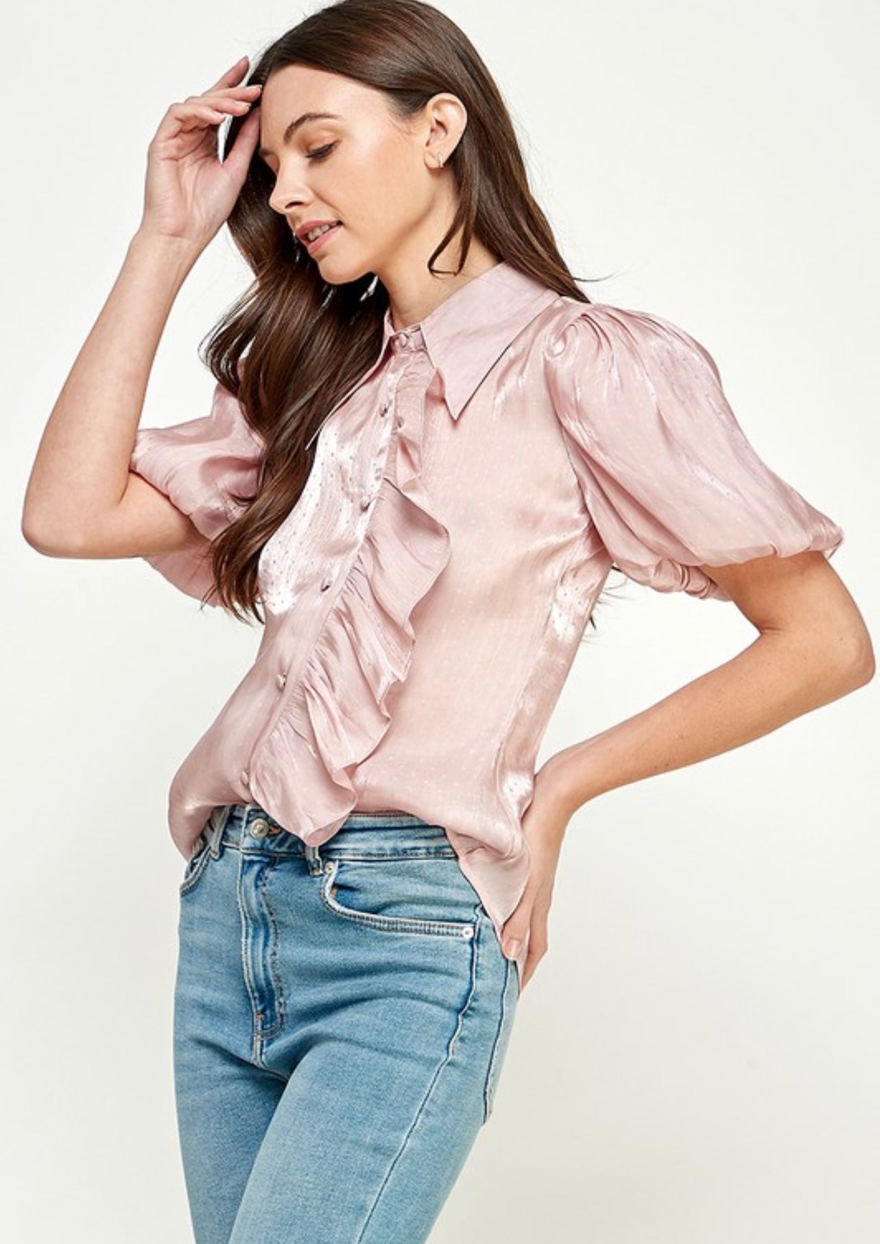 Pink ruffle blouse