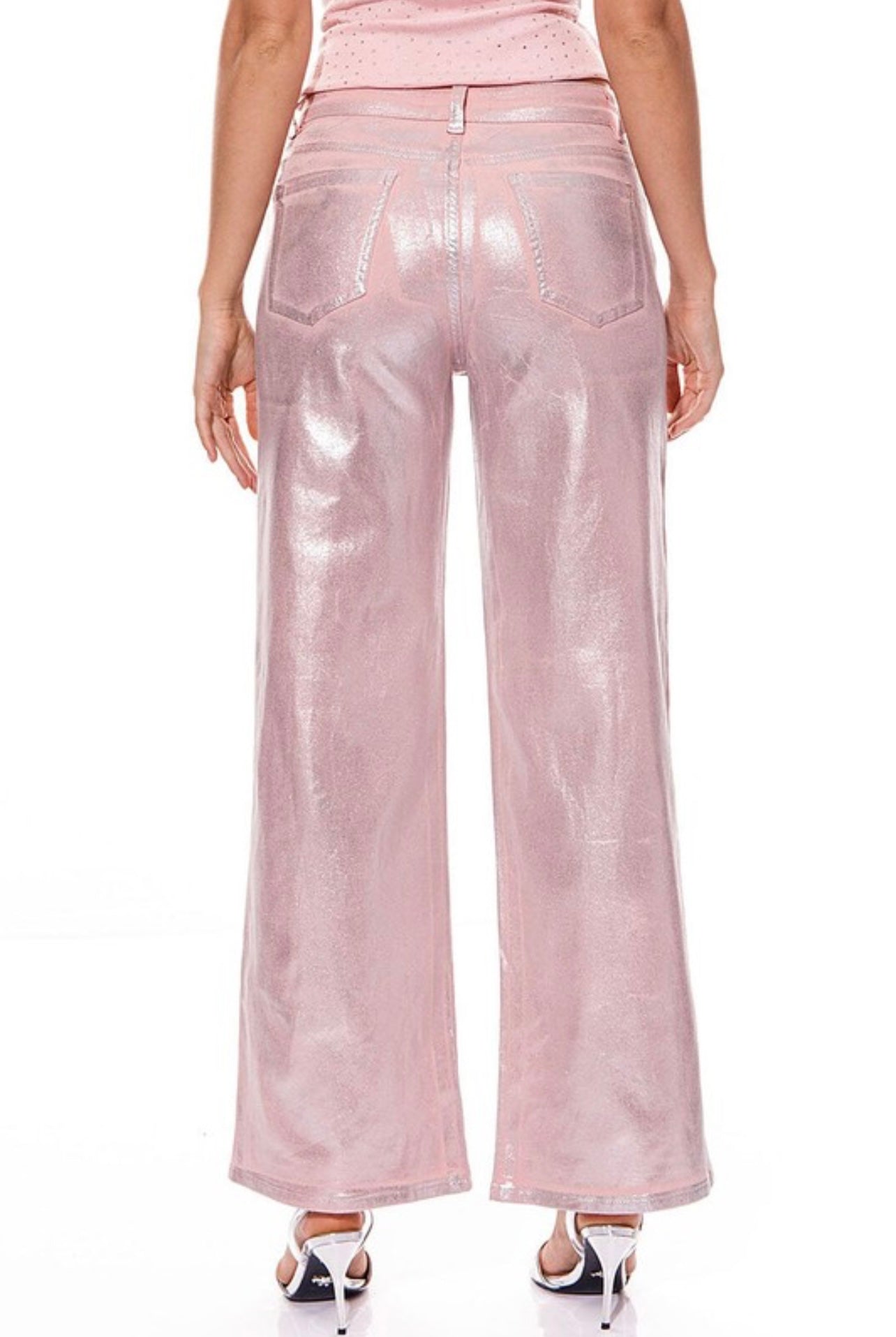 Metallic wide leg pants