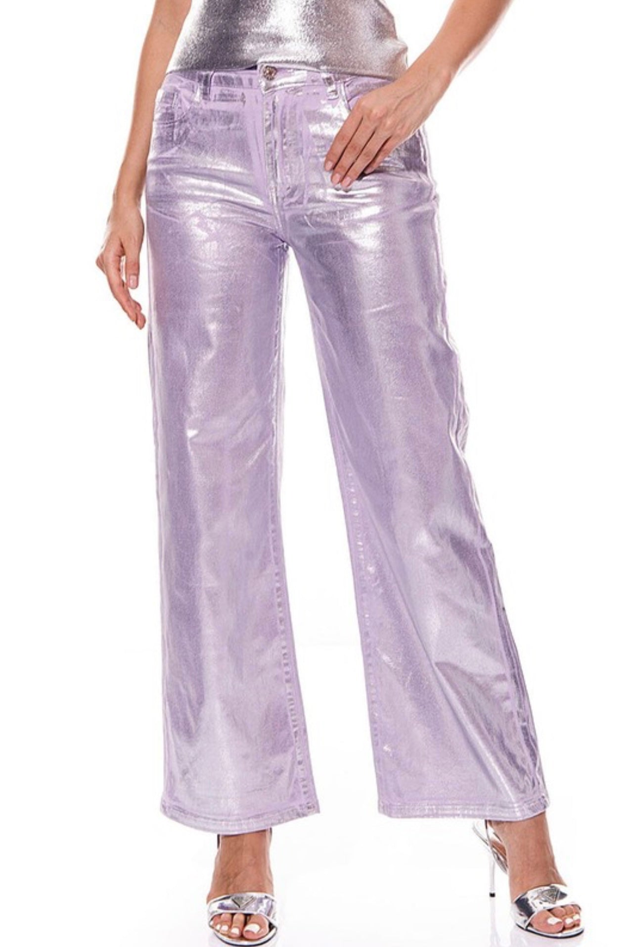 Metallic wide leg pants