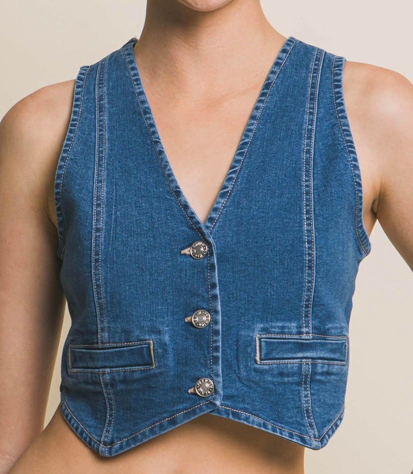 Denim Buttoned Vest Top