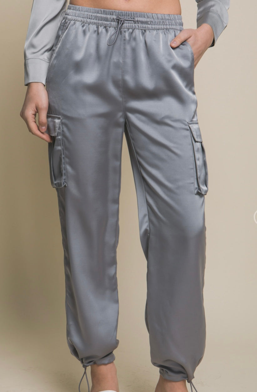 Satin Full-Length Pants with Elastic Waistband