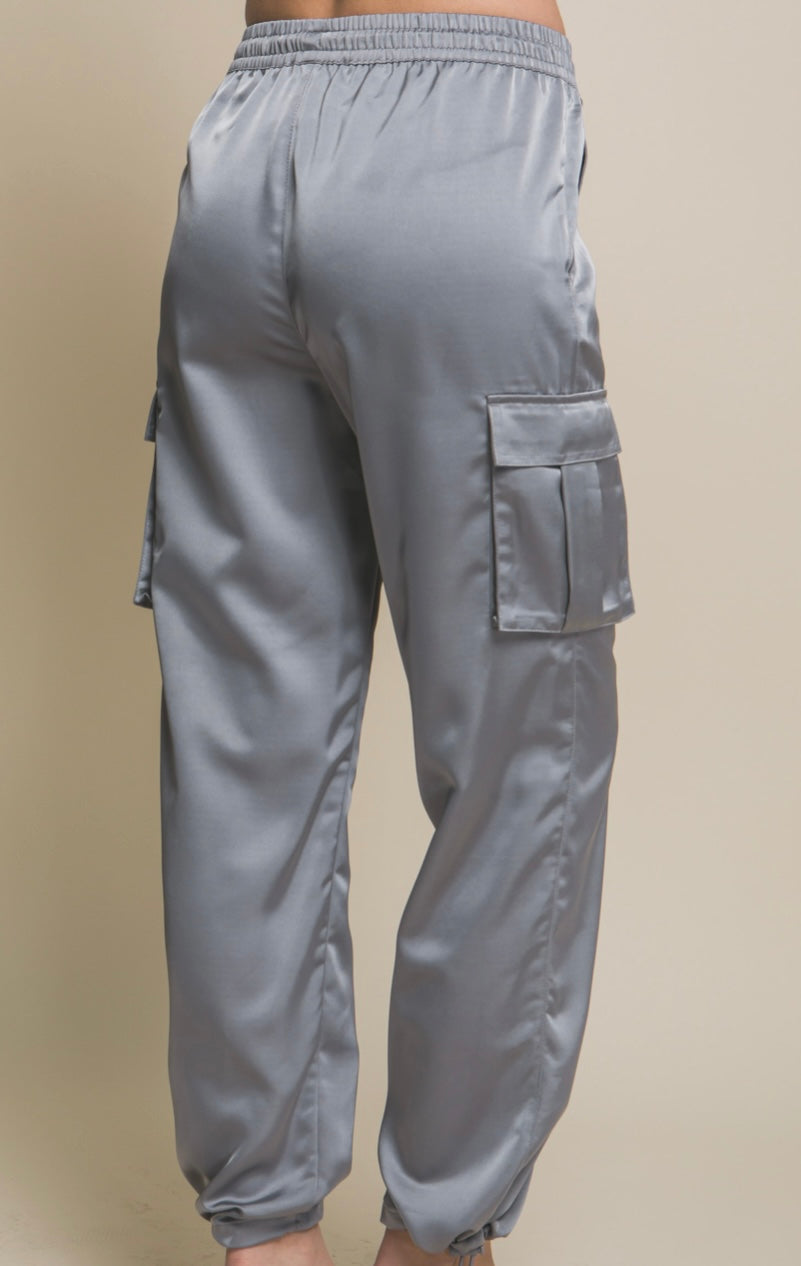 Satin Full-Length Pants with Elastic Waistband
