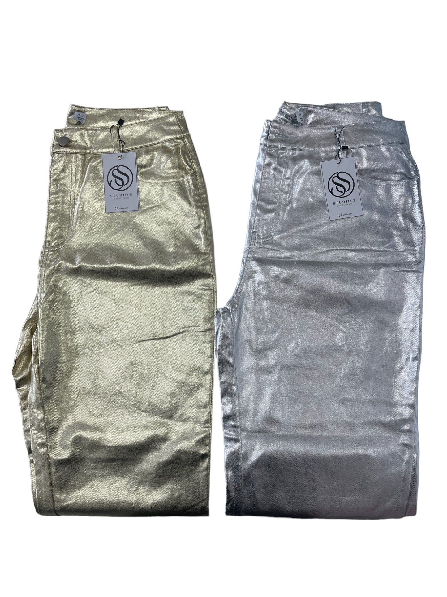 Metallic denim pants