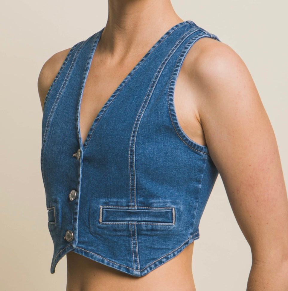 Denim Buttoned Vest Top