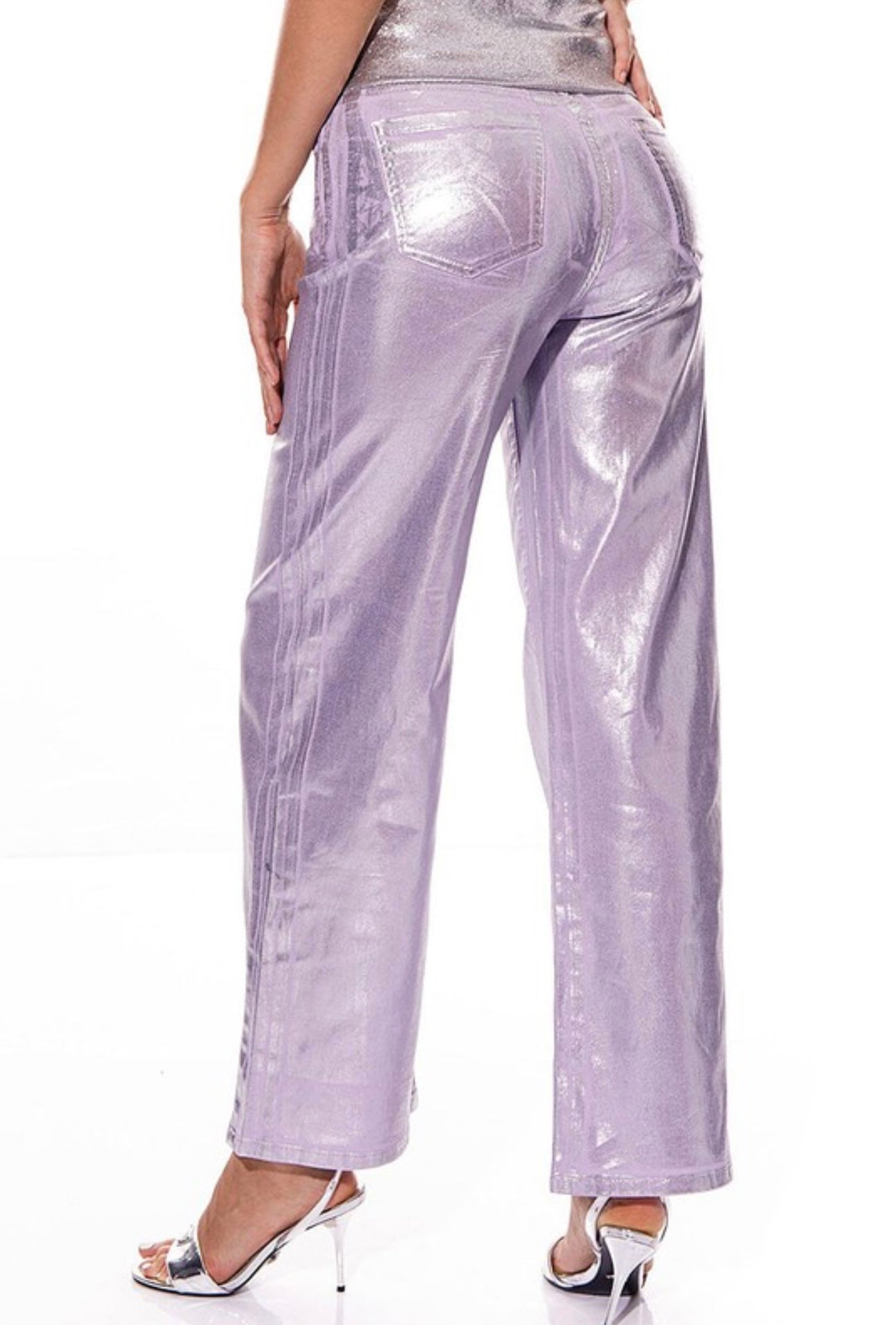 Metallic wide leg pants