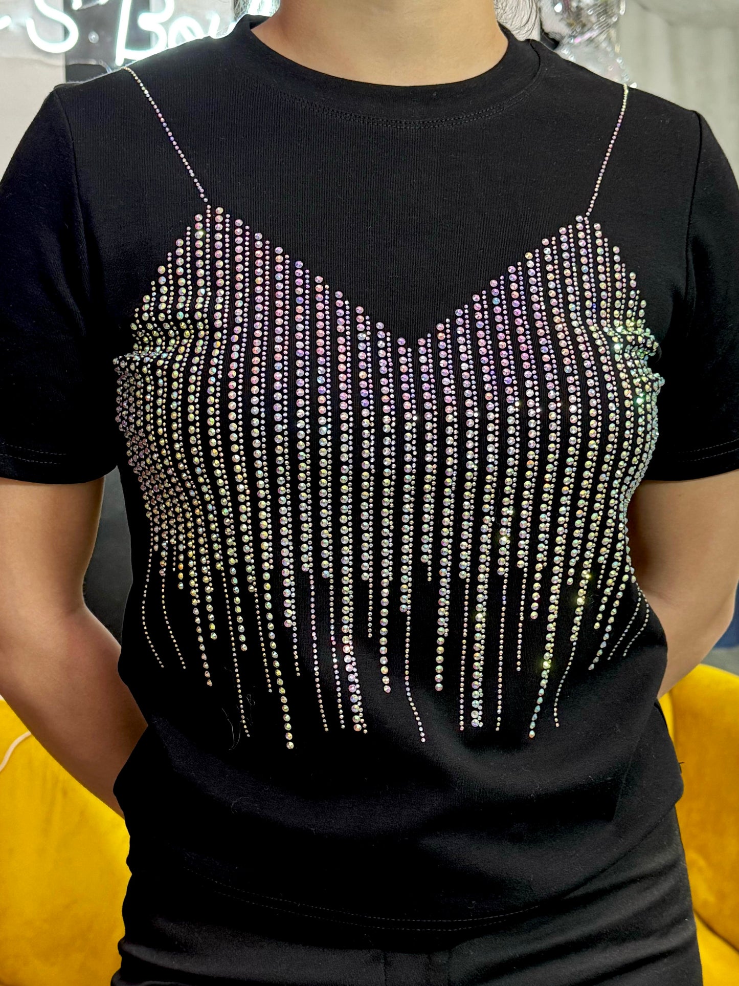 Playera simulación de top con cristales