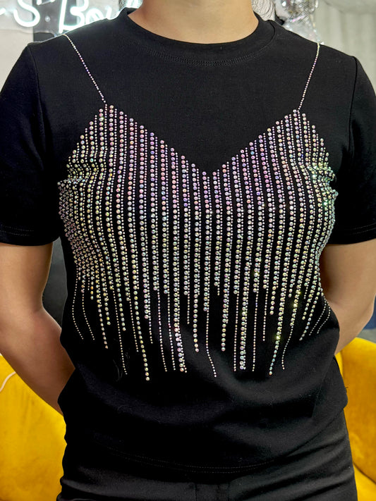 Playera simulación de top con cristales