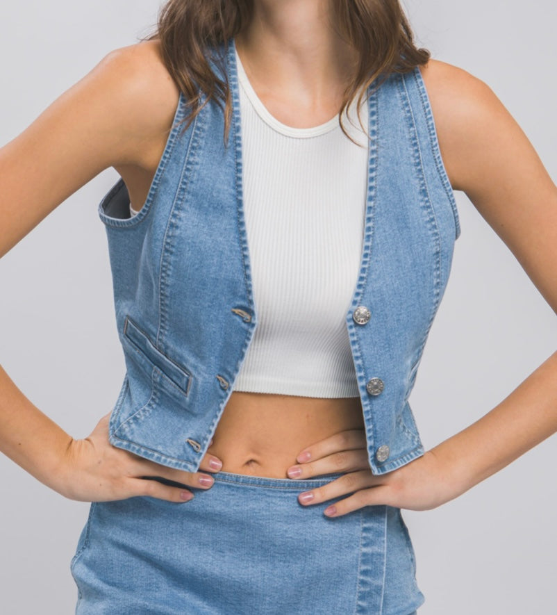 Denim Buttoned Vest Top