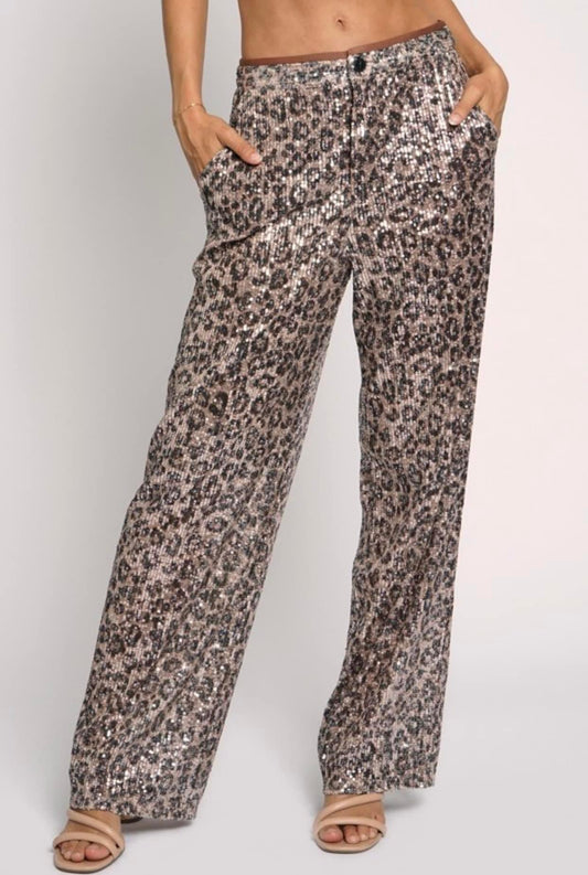 Leopard sequin long pants