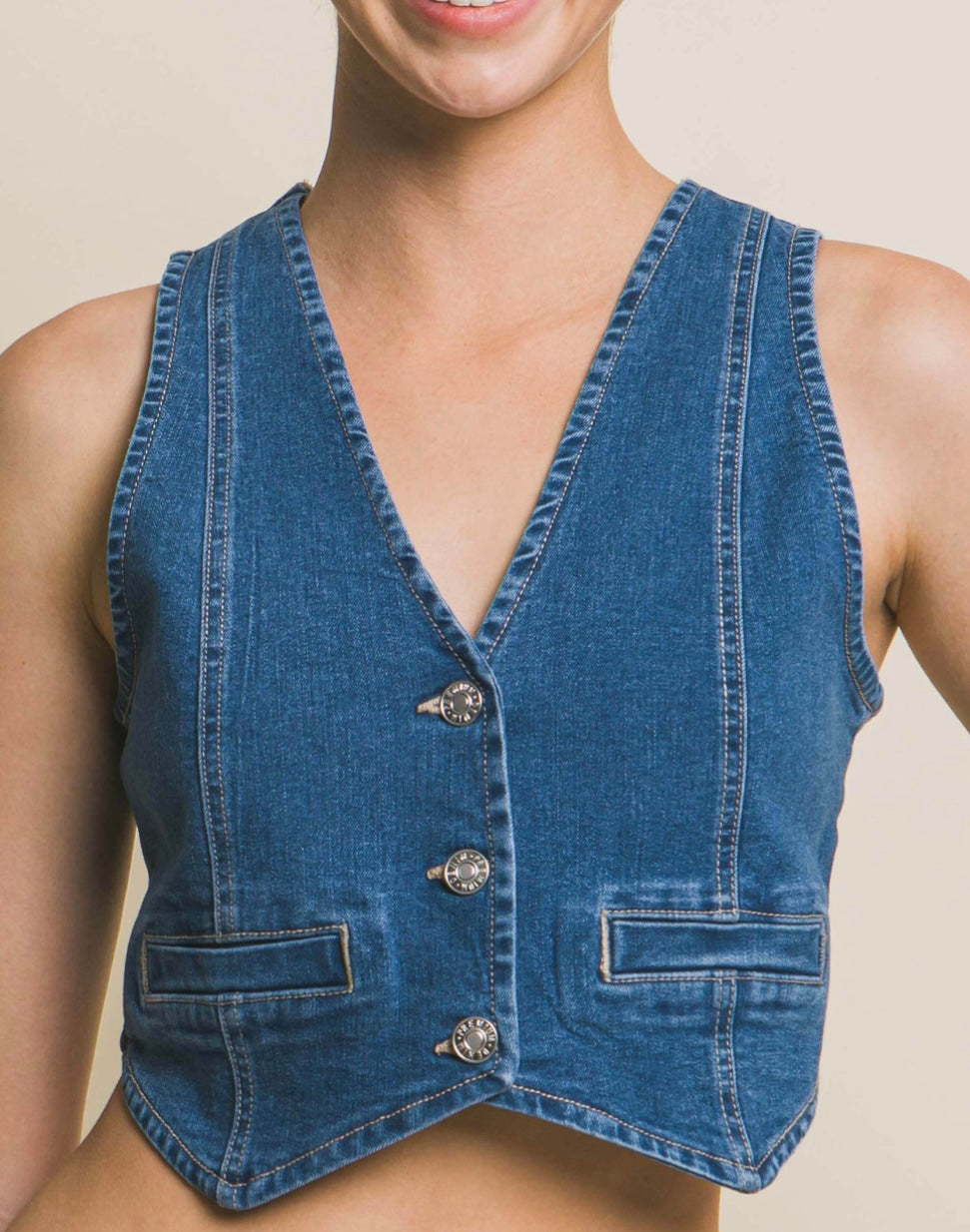Denim Buttoned Vest Top