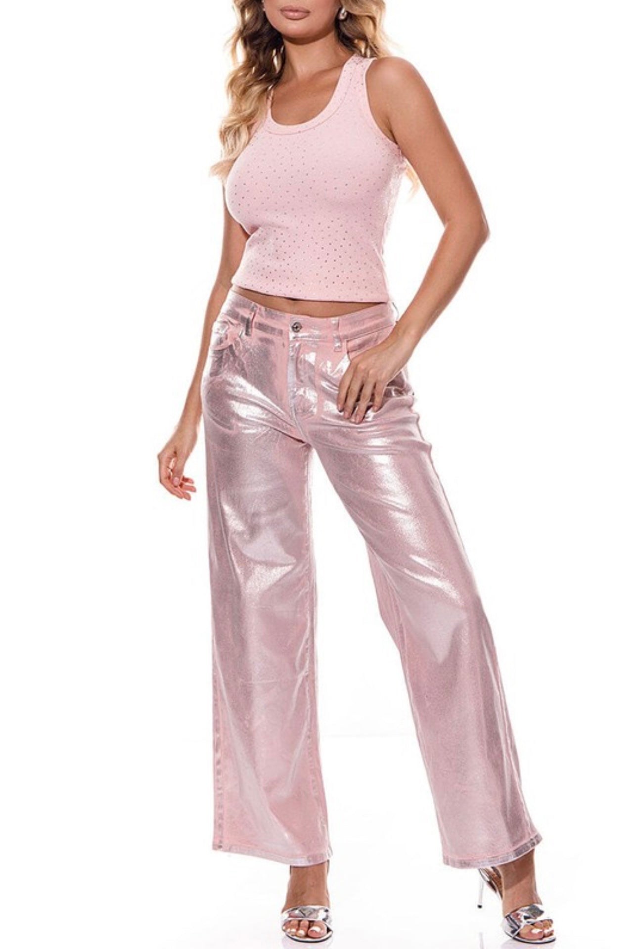 Metallic wide leg pants