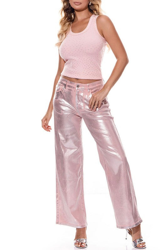 Metallic wide leg pants