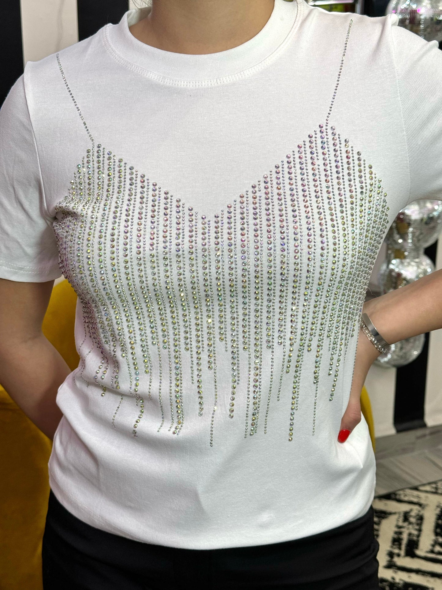 Playera simulación de top con cristales