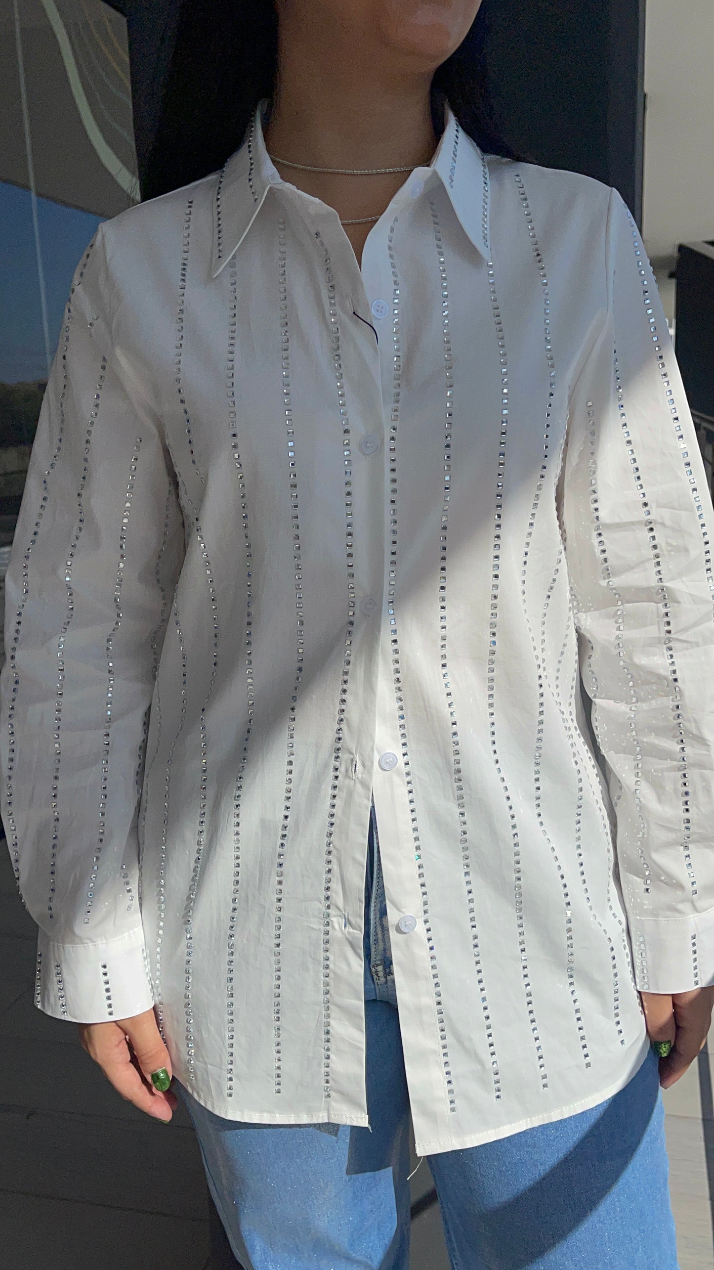 Camisa con brillos lineales