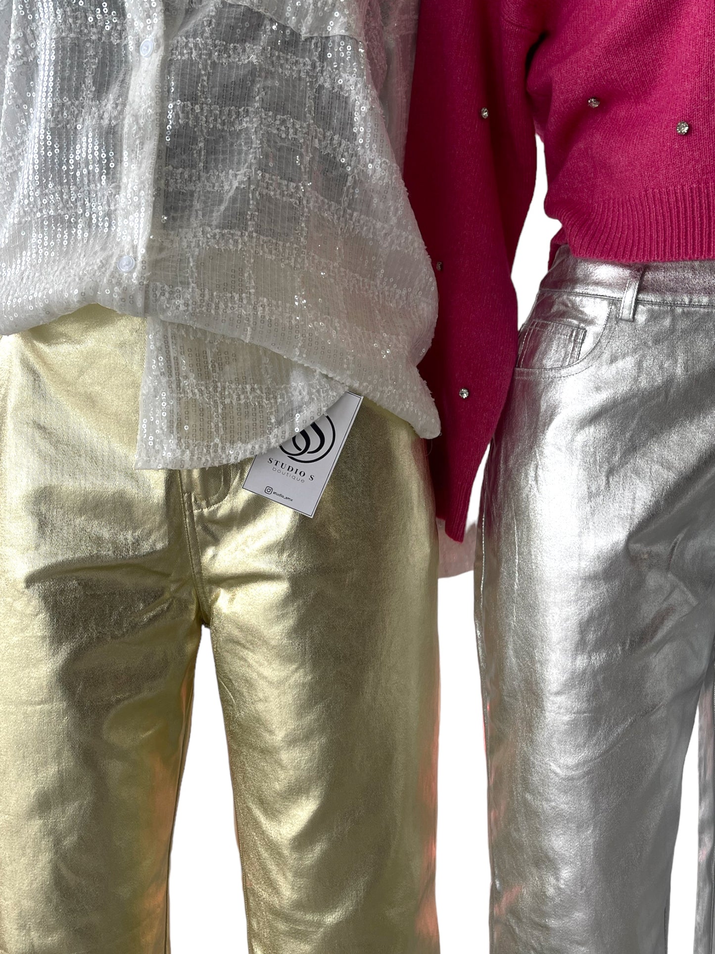 Metallic denim pants